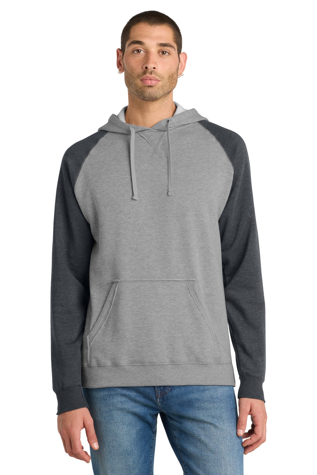 District ® Young Mens Lightweight Fleece Raglan Hoodie. DT196
