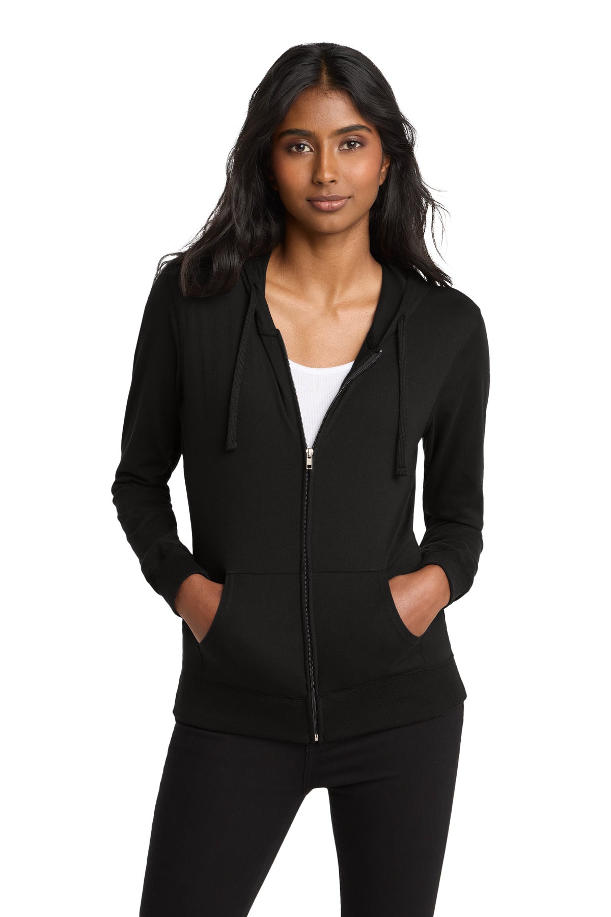 District ® Women's Fitted Jersey Full-Zip Hoodie. DT2100