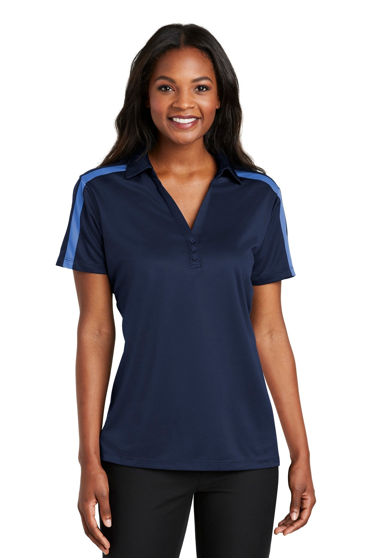Port Authority ® Women's Silk Touch™ Performance Colorblock Stripe Polo. L547
