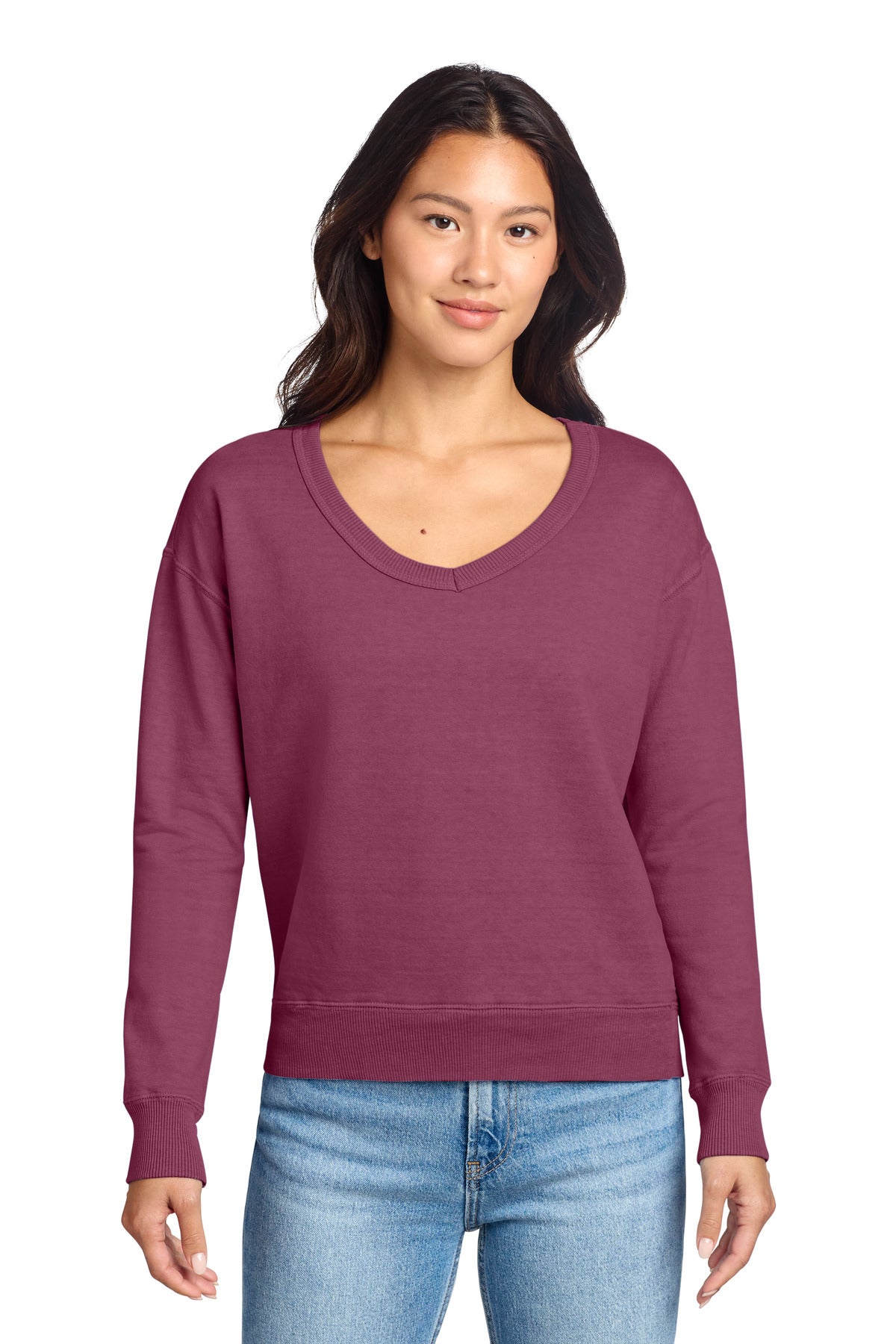 Port & Co ™ Women's Beach Wash ® Garment-Dyed V-Neck Sweatshirt LPC098V