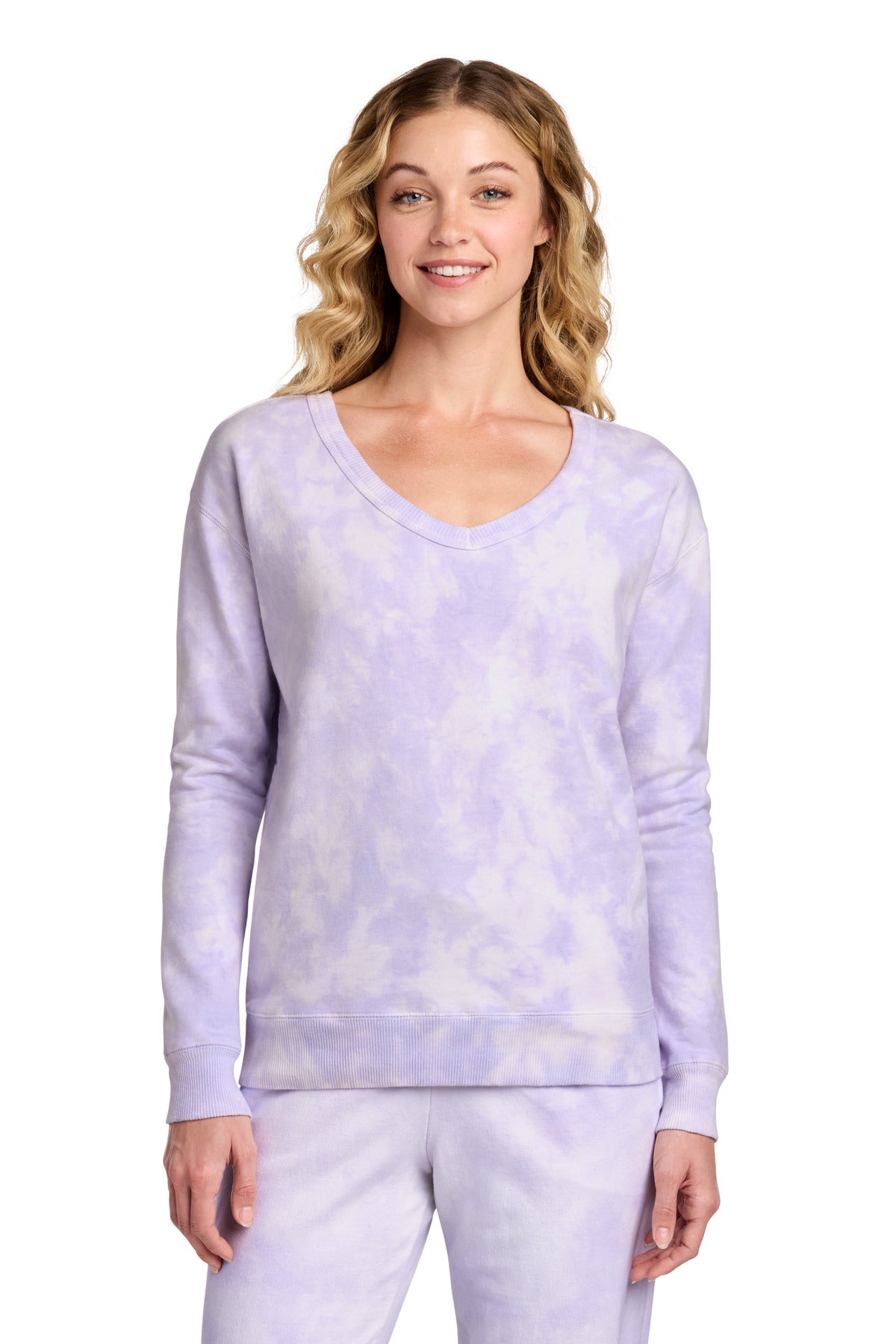 Port & Co ® Women's Beach Wash ® Cloud Tie-Dye V-Neck Sweatshirt LPC140V