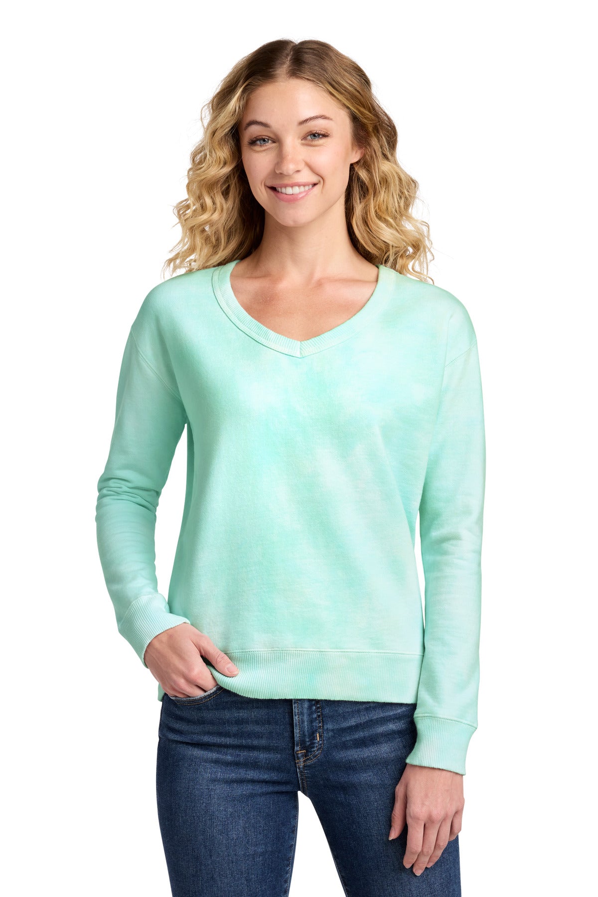 Port & Co ® Women's Beach Wash ® Cloud Tie-Dye V-Neck Sweatshirt LPC140V