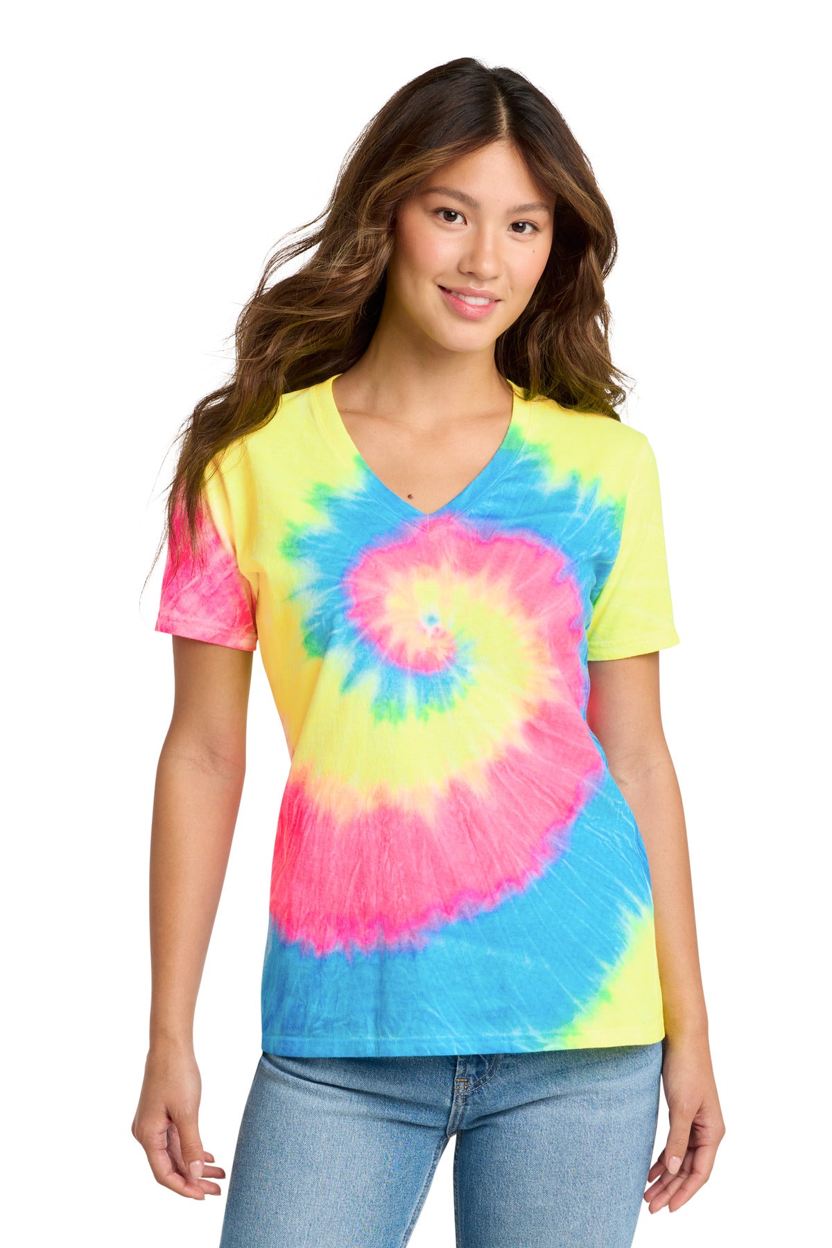 Port & Co ® Women's Tie-Dye V-Neck Tee. LPC147V