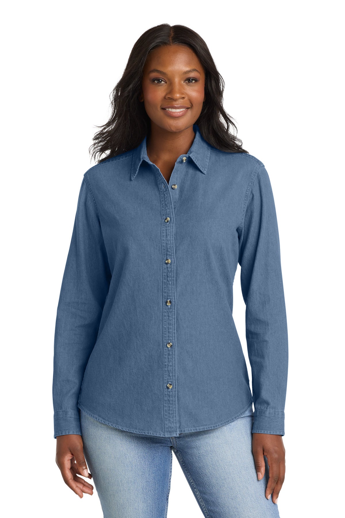 Port & Co ® Women's Long Sleeve Value Denim Shirt. LSP10