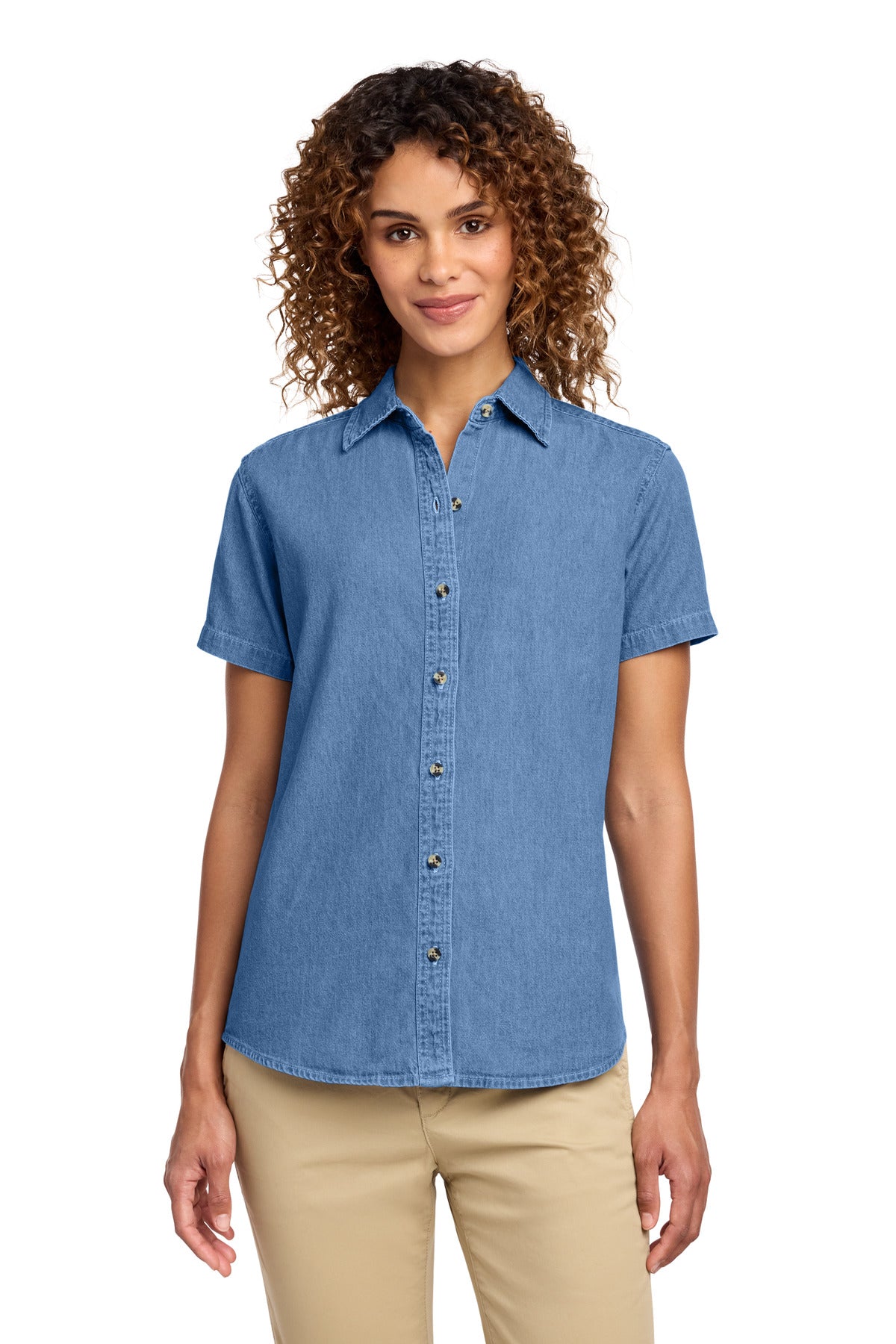 Port & Co ® Women's Short Sleeve Value Denim Shirt. LSP11