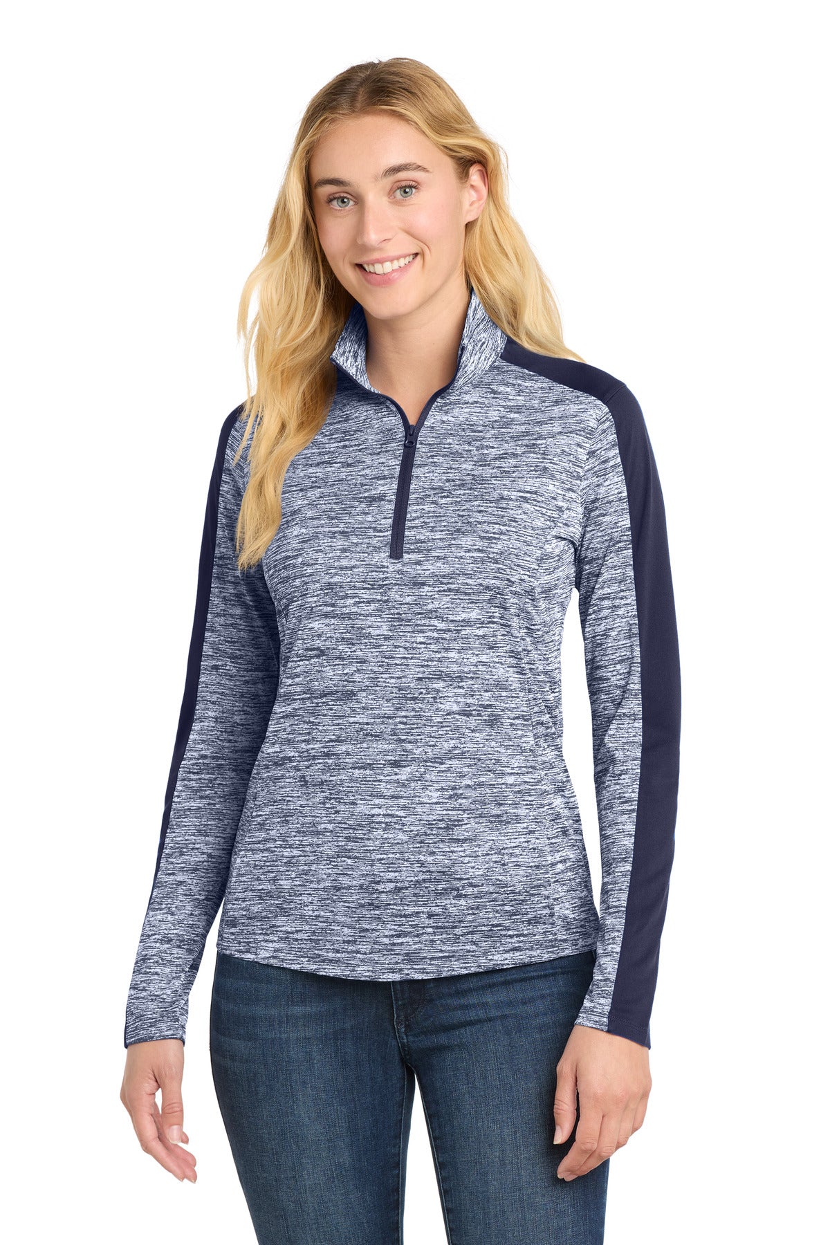 Sport-Tek ® Women's PosiCharge ® Electric Heather Colorblock 1/4-Zip Pullover. LST397