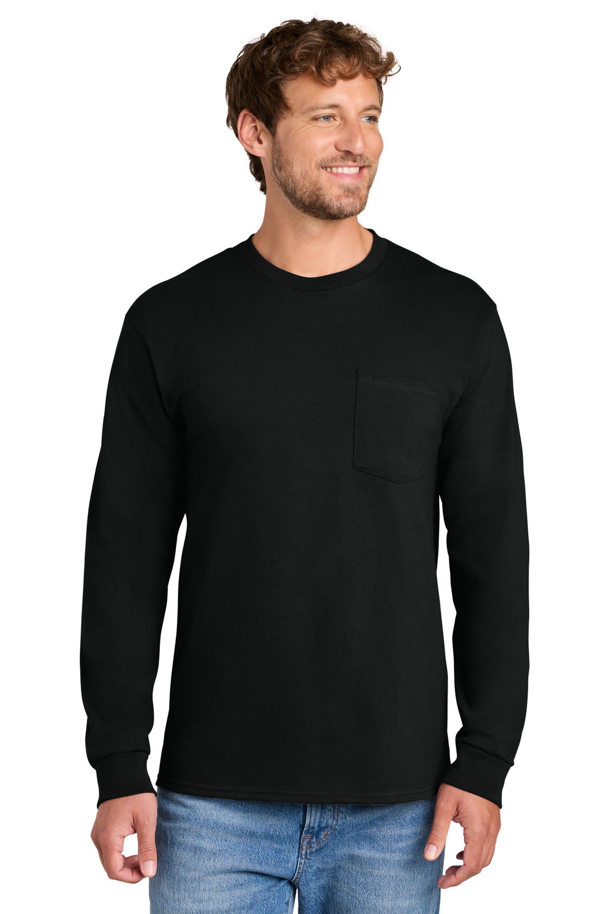 Port & Co ® Tall Long Sleeve Essential Pocket Tee. PC61LSPT