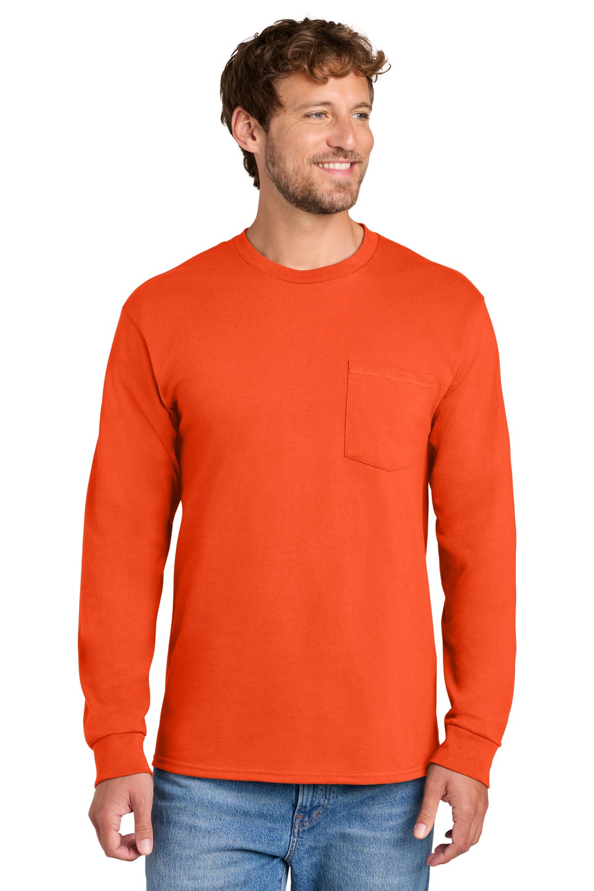 Port & Co ® Tall Long Sleeve Essential Pocket Tee. PC61LSPT