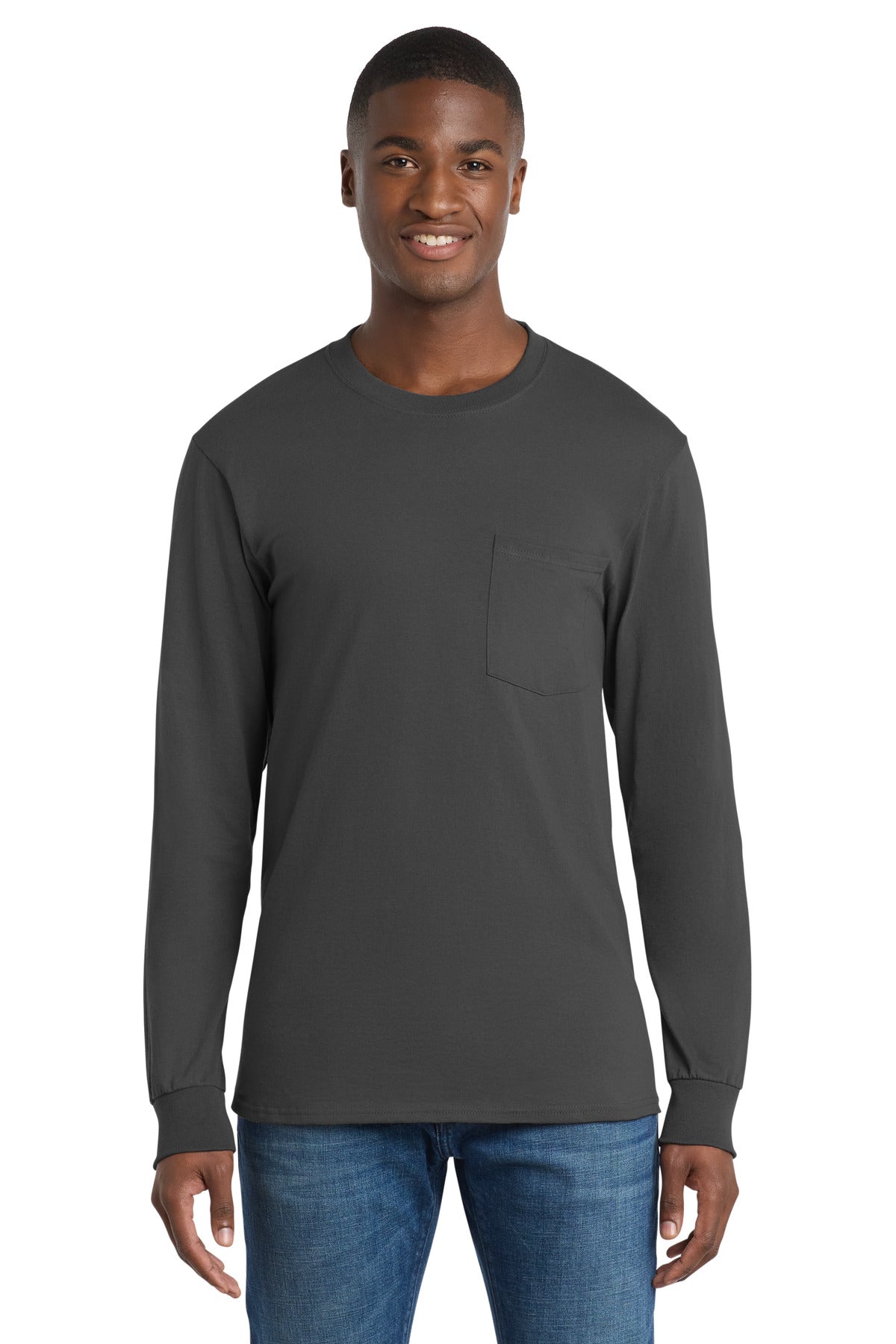 Port & Co ™ Long Sleeve Essential Pocket Tee. PC61LSP
