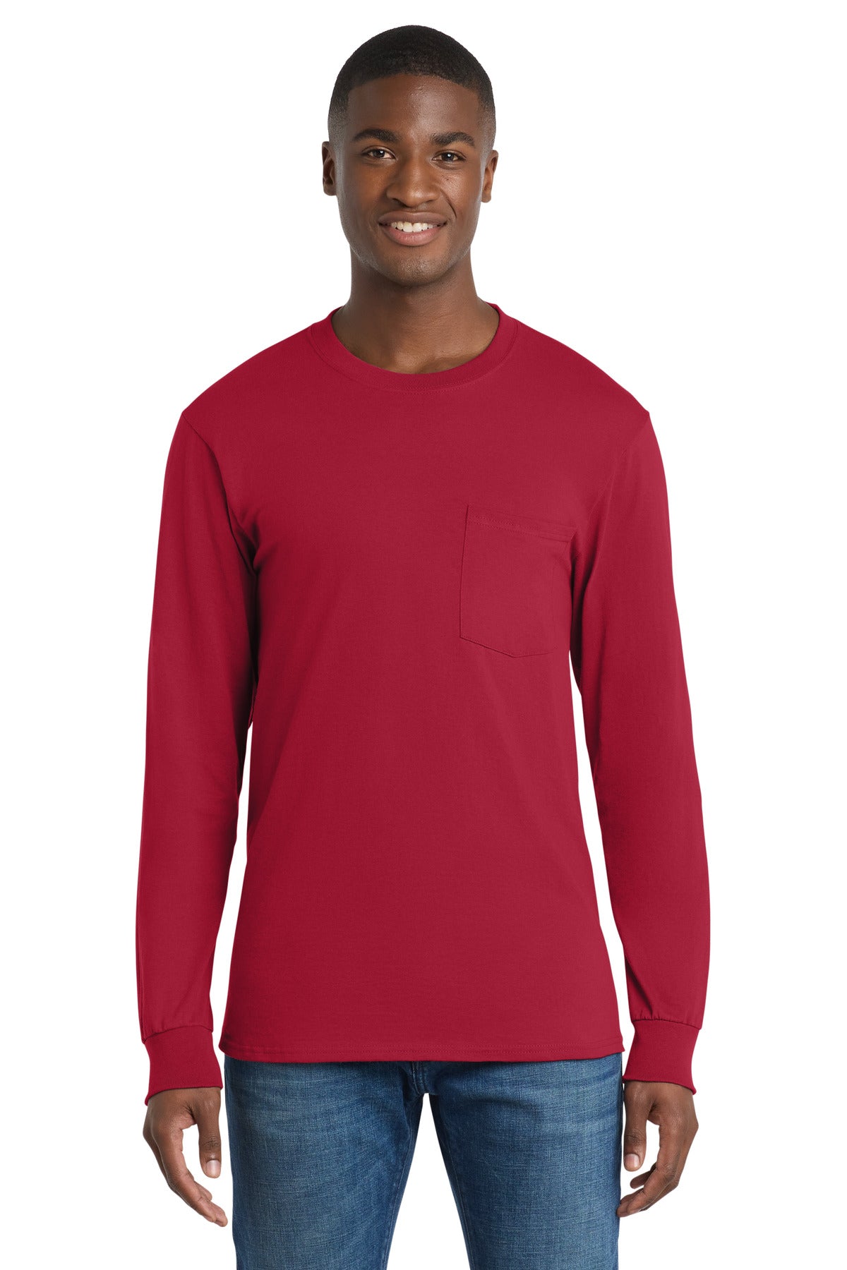 Port & Co ® Tall Long Sleeve Essential Pocket Tee. PC61LSPT