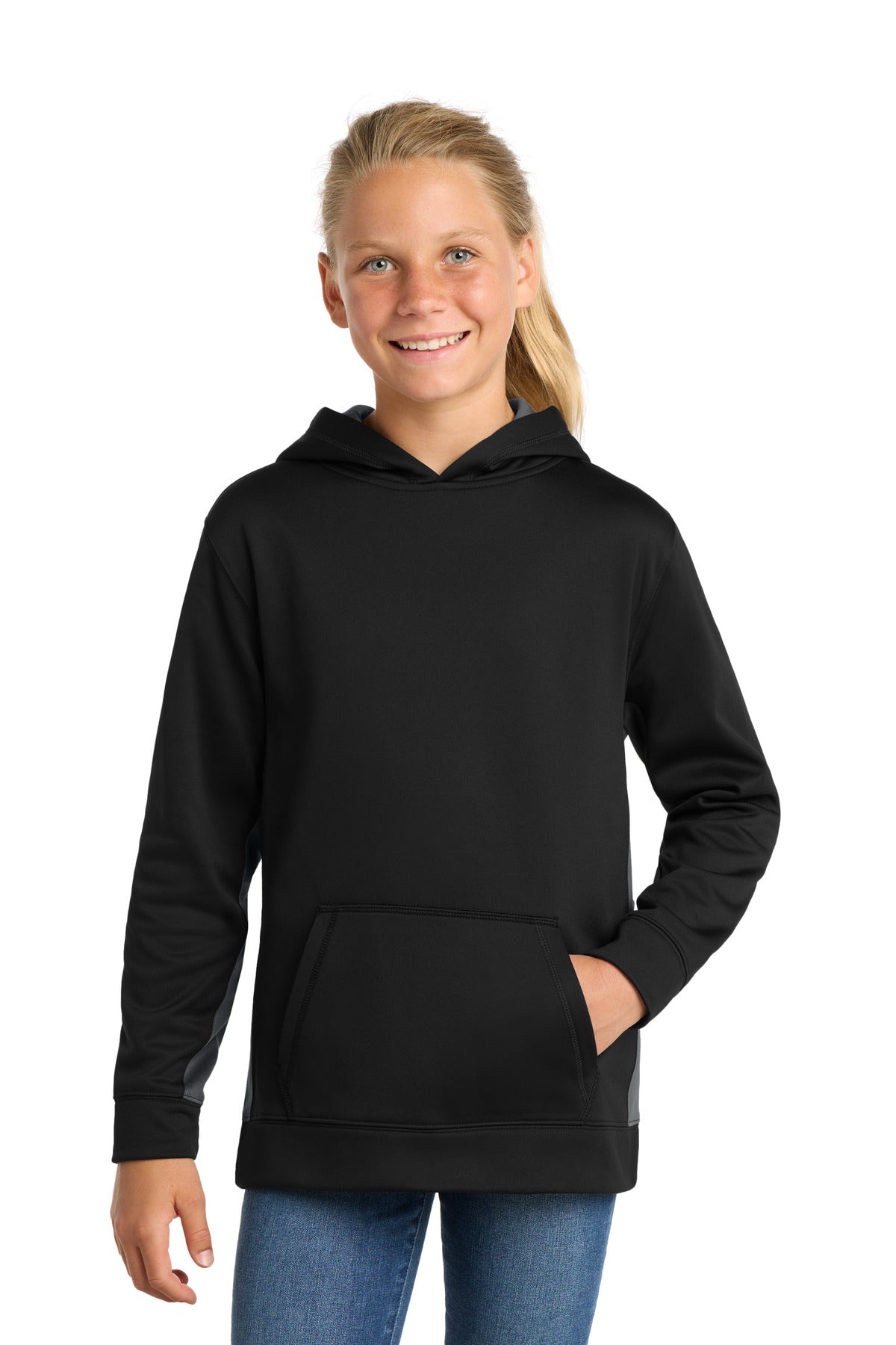Sport-Tek ® Youth Sport-Wick ® Fleece Colorblock Hooded Pullover. YST235