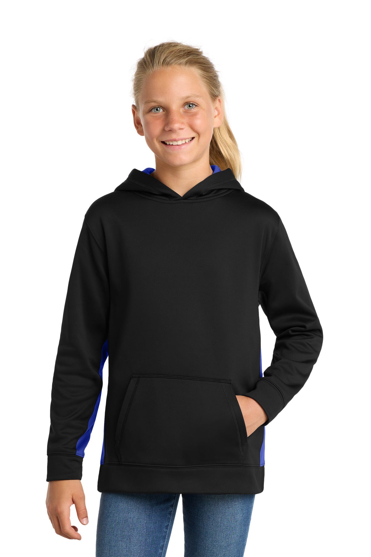 Sport-Tek ® Youth Sport-Wick ® Fleece Colorblock Hooded Pullover. YST235