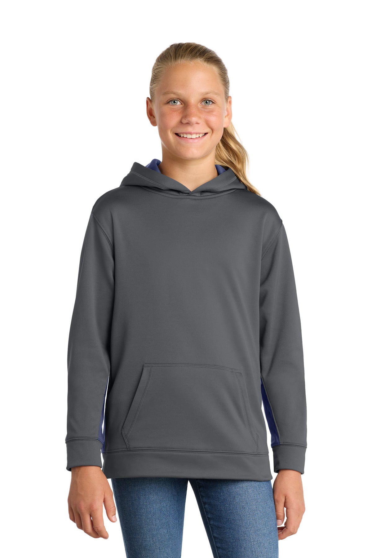 Sport-Tek ® Youth Sport-Wick ® Fleece Colorblock Hooded Pullover. YST235