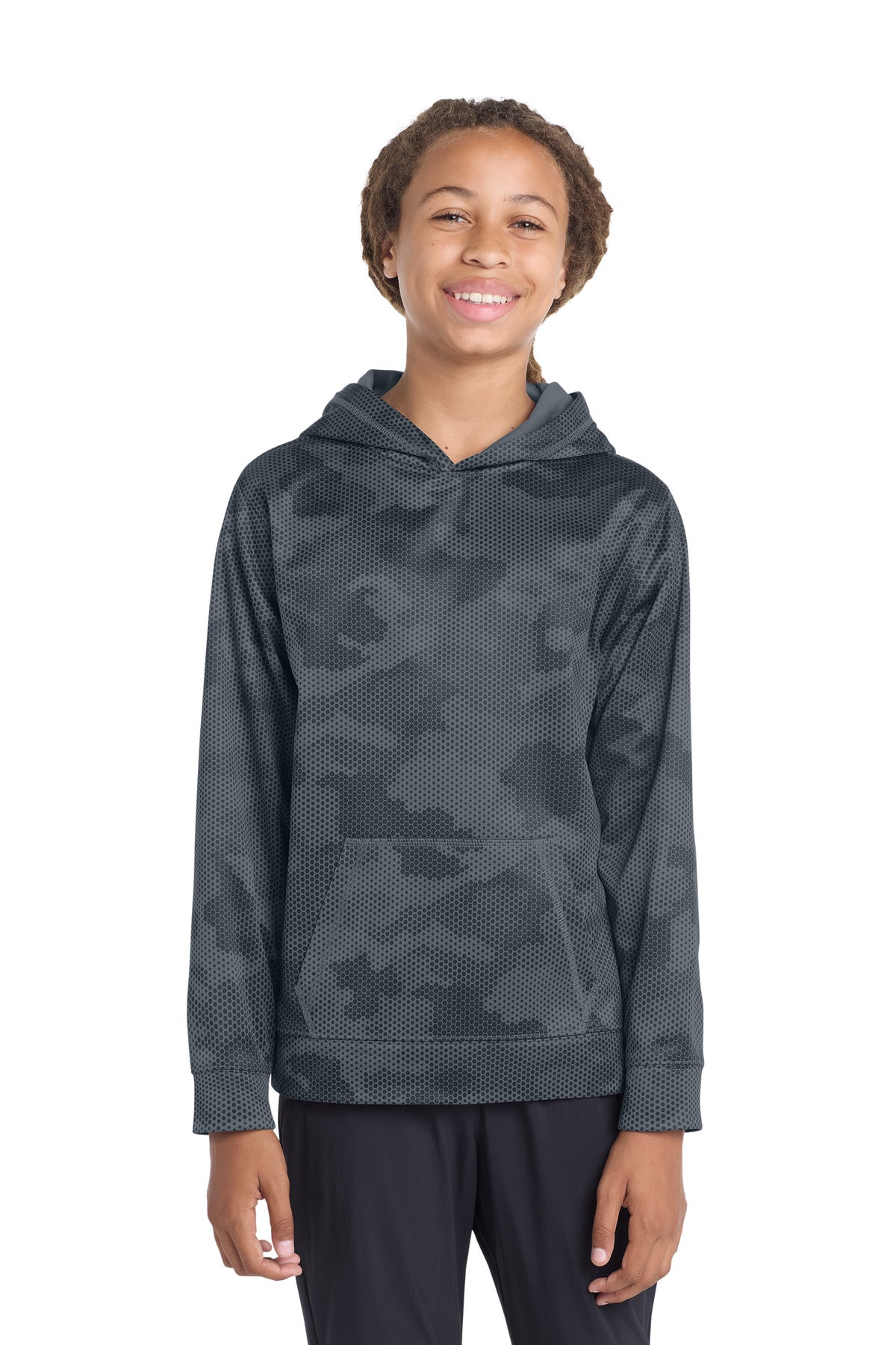 Sport-Tek ® Youth Sport-Wick ® CamoHex Fleece Hooded Pullover. YST240