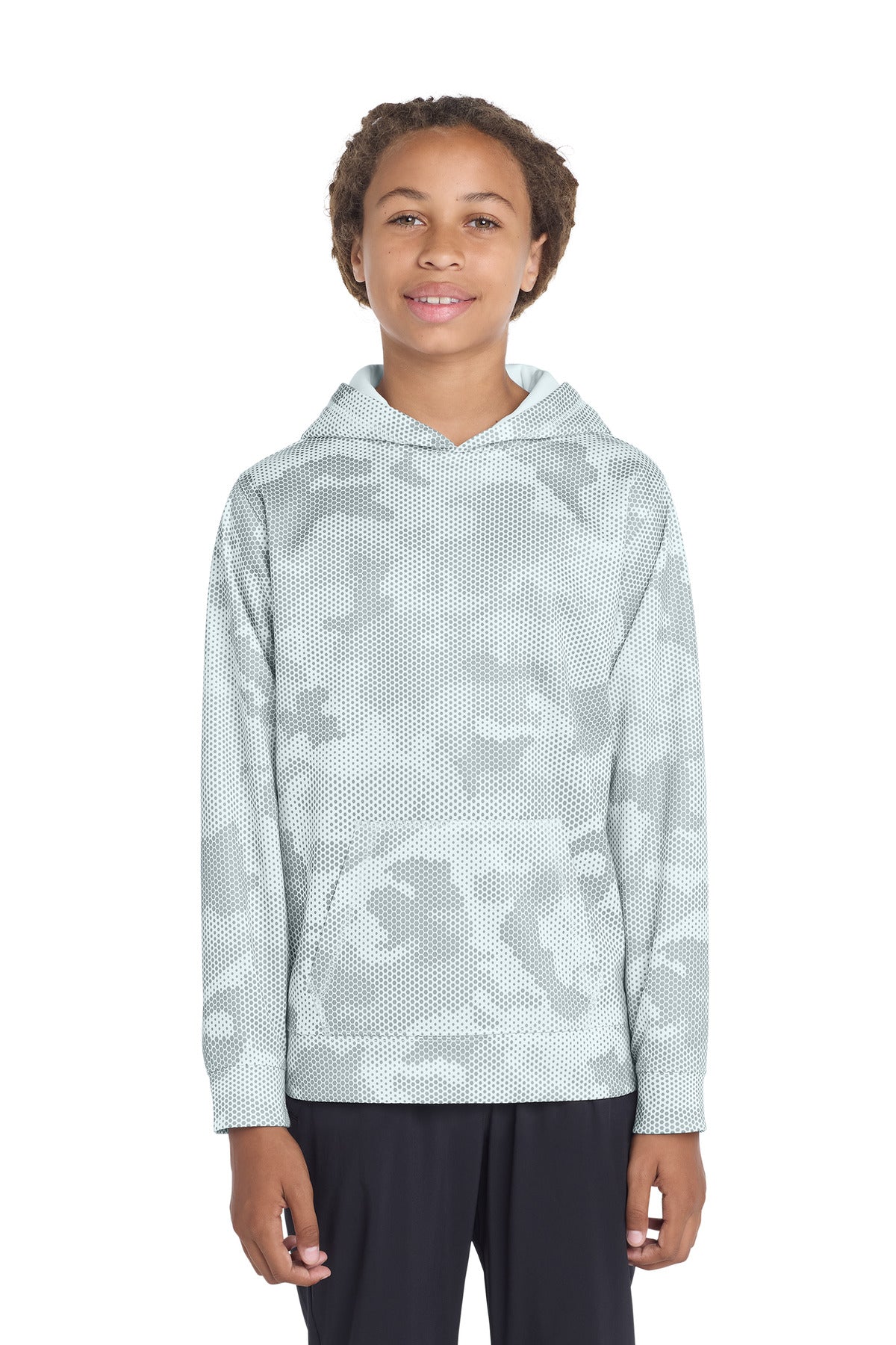 Sport-Tek ® Youth Sport-Wick ® CamoHex Fleece Hooded Pullover. YST240
