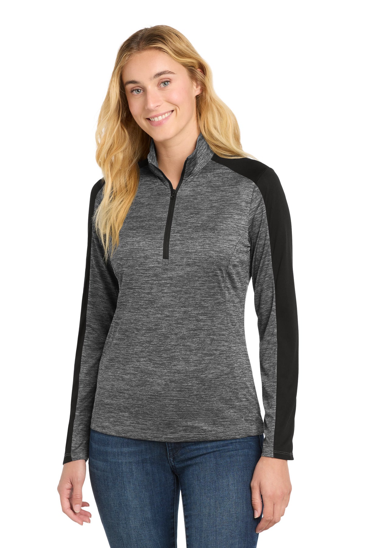 Sport-Tek ®  Women's PosiCharge ®  Electric Heather Colorblock 1/4-Zip Pullover. LST397