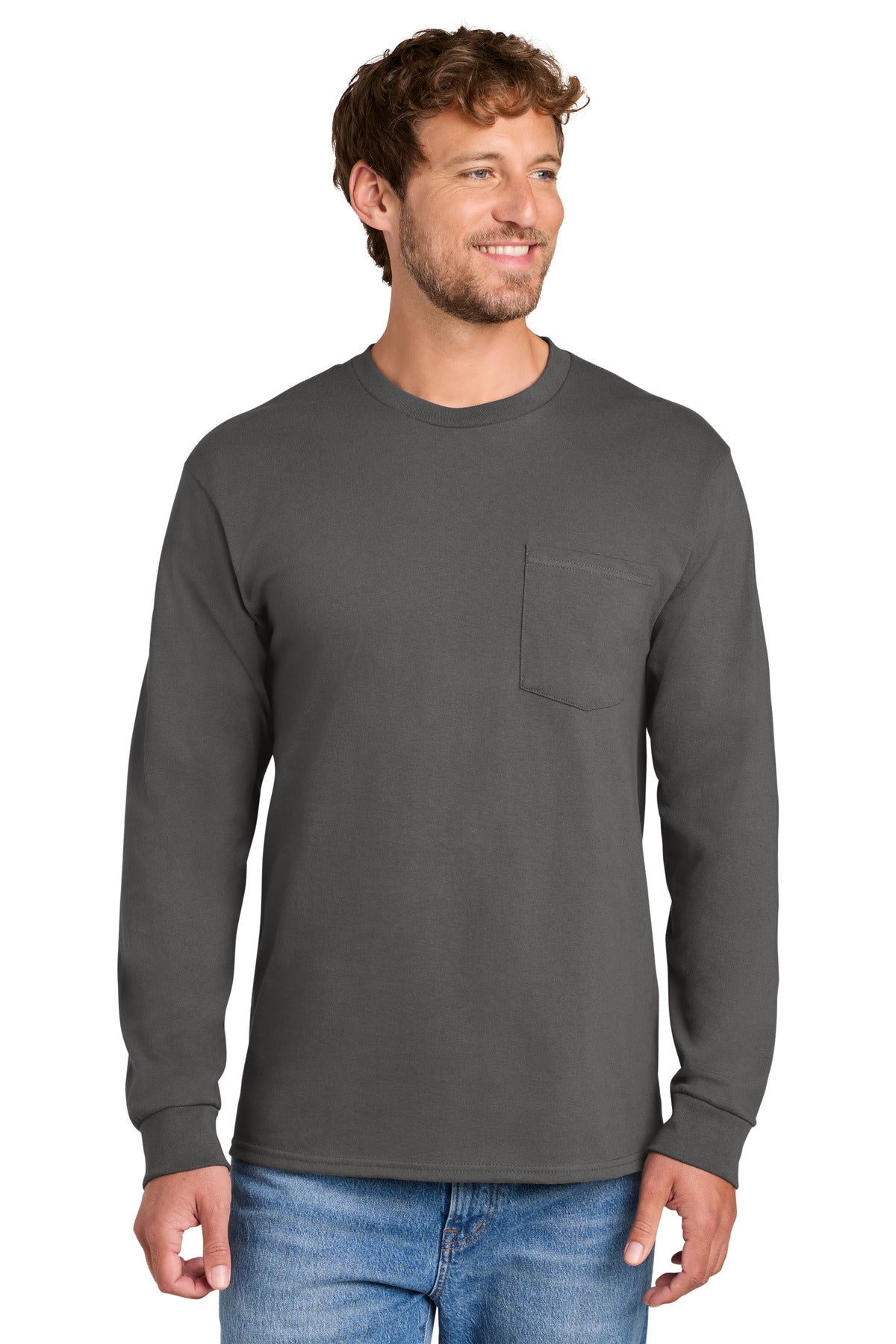 Port & Co ®  Tall Long Sleeve Essential Pocket Tee. PC61LSPT