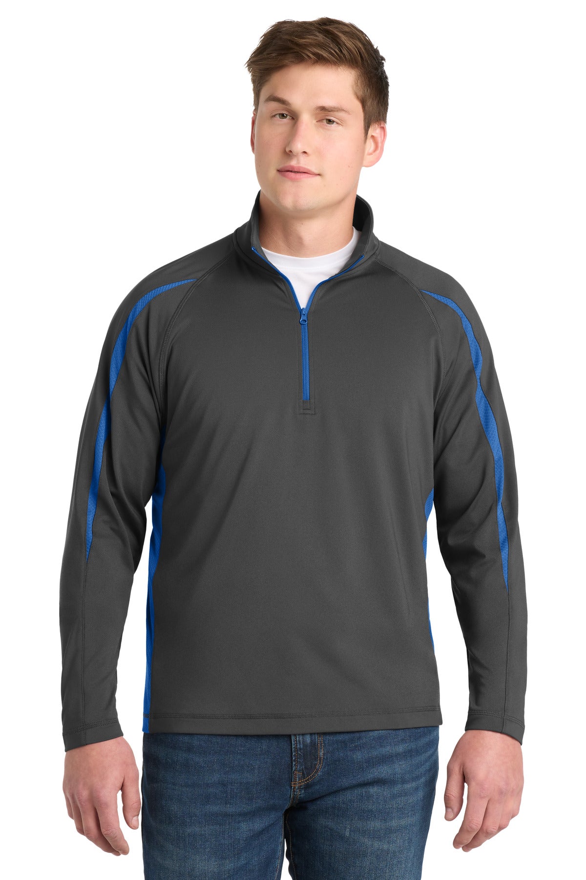 Sport-Tek ®  Sport-Wick ®  Stretch 1/4-Zip Colorblock Pullover. ST851
