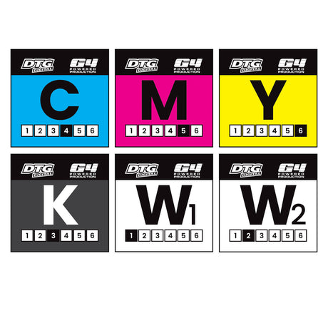 1 Cartridge CMYK, 2 Cartridges each W1+W2