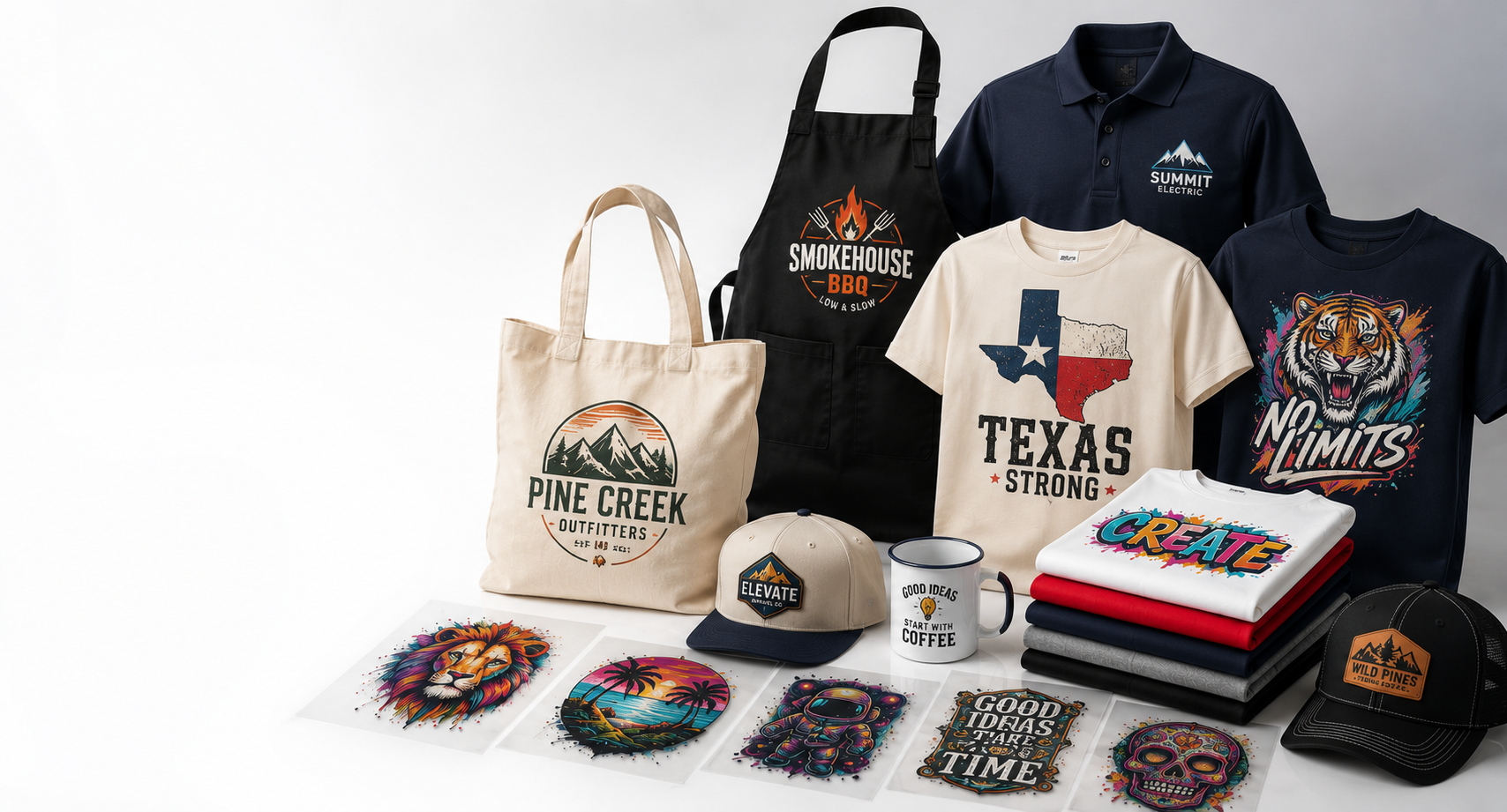 DTF transfer startup package with heat press, apparel and transfers