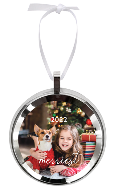 Round Framed Ornament w/ Aluminum Insert & Ribbon